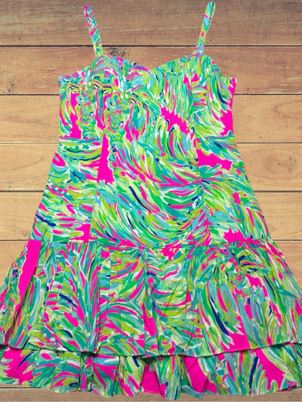 Lilly Pulitzer Morgana Shady Lady Tiered Ruffle Pink & Green Dress Size 14 NWT - Picture 11 of 16